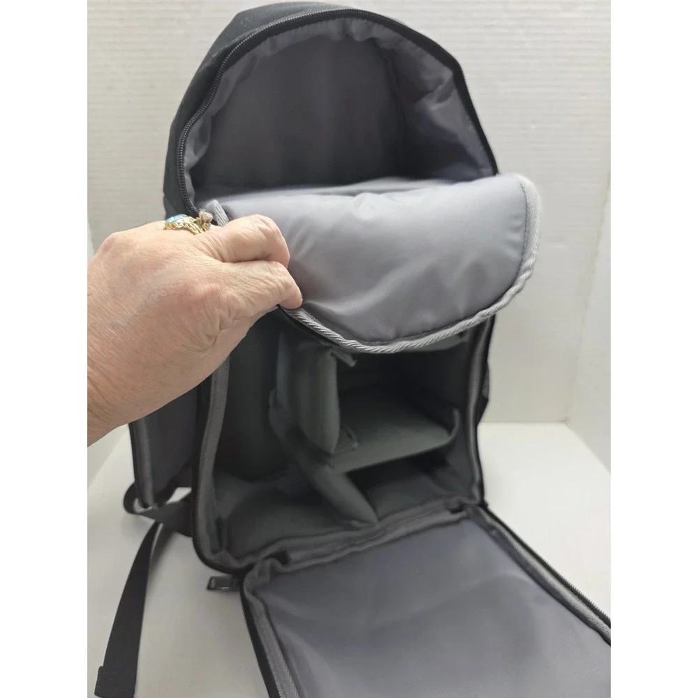 Black DSLR Camera Backpack Padded Adjustable Dividers Photography Bag 16x9x5